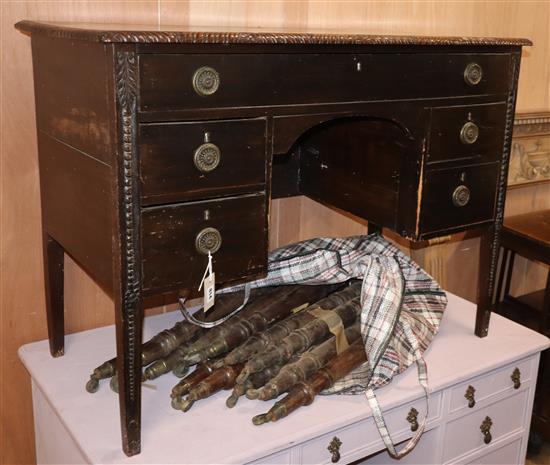 A mahogany kneehole table, fitted five drawers W.108cm